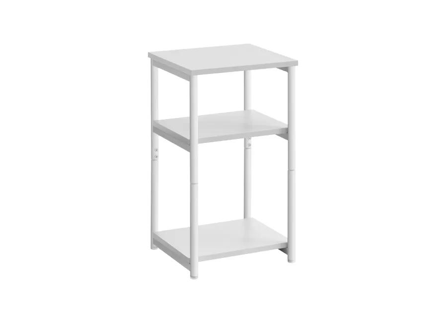 Tall Slim Side Table with Storage Shelves and Steel Frame for Living Room or Bedroom`