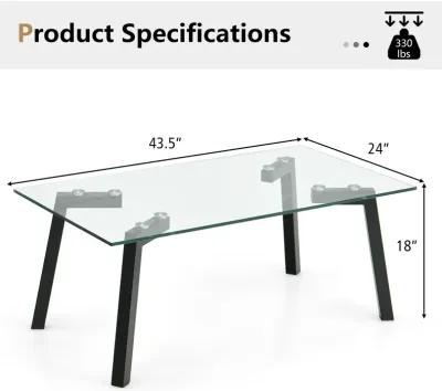 Modern Tempered Glass Coffee Table with Metal Frame for Living Room