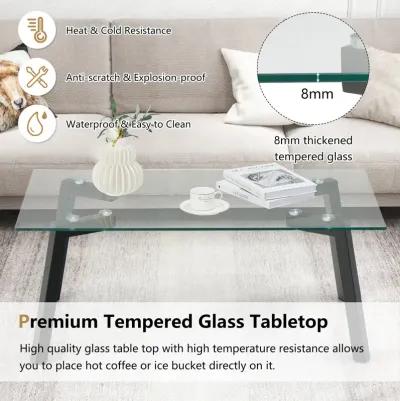 Modern Tempered Glass Coffee Table with Metal Frame for Living Room