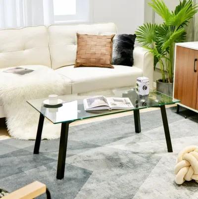 Modern Tempered Glass Coffee Table with Metal Frame for Living Room