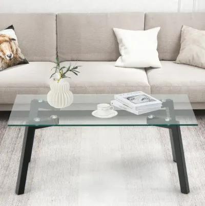 Modern Tempered Glass Coffee Table with Metal Frame for Living Room