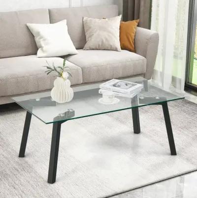 Modern Tempered Glass Coffee Table with Metal Frame for Living Room