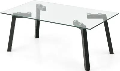 Modern Tempered Glass Coffee Table with Metal Frame for Living Room