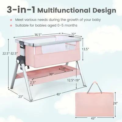 Baby Bassinet Bedside Sleeper with Storage Basket and Wheel for Newborn