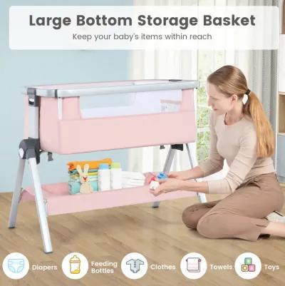 Baby Bassinet Bedside Sleeper with Storage Basket and Wheel for Newborn