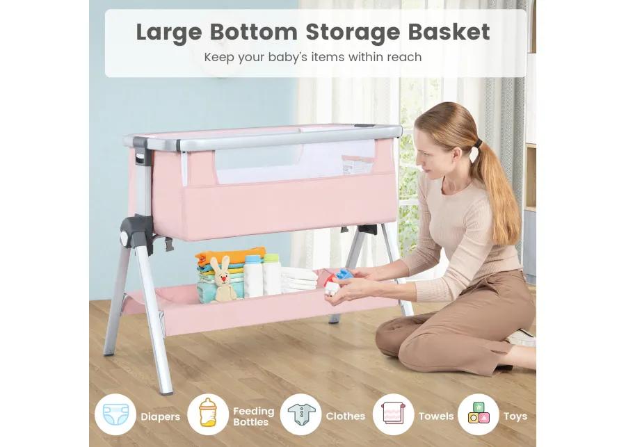 Baby Bassinet Bedside Sleeper with Storage Basket and Wheel for Newborn