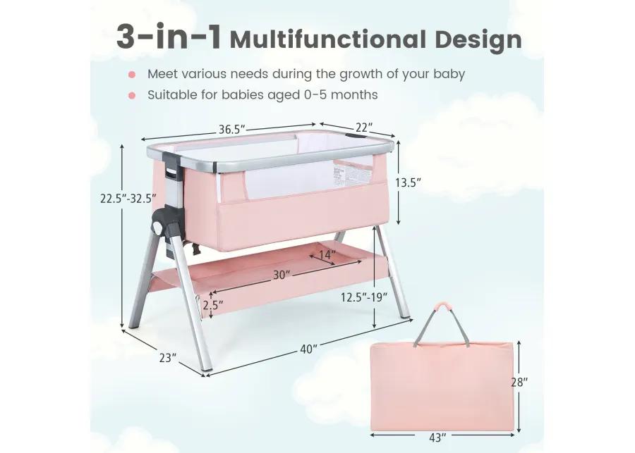 Baby Bassinet Bedside Sleeper with Storage Basket and Wheel for Newborn