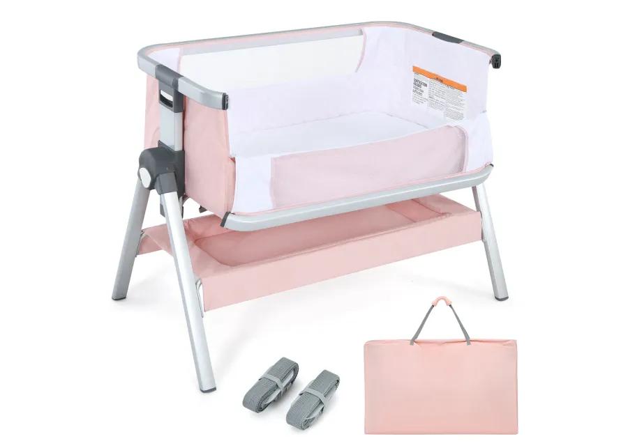 Baby Bassinet Bedside Sleeper with Storage Basket and Wheel for Newborn