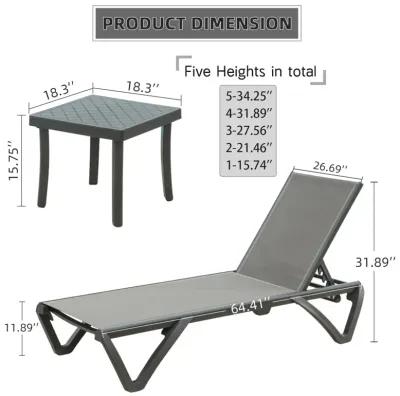 3-Piece Patio Chaise Lounge Set with Table