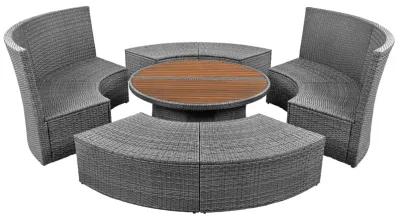 Merax 5-Piece Round Rattan Sectional Sofa Set