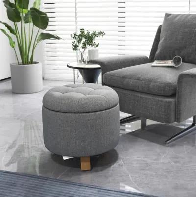 Hivvago Upholstered Round Ottoman with Solid Rubber Feet-Gray