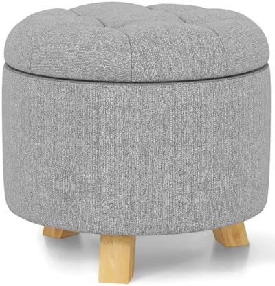 Hivvago Upholstered Round Ottoman with Solid Rubber Feet-Gray