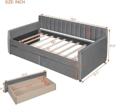 Upholstered daybed with Drawers, Wood Slat Support