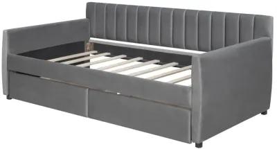 Upholstered daybed with Drawers, Wood Slat Support