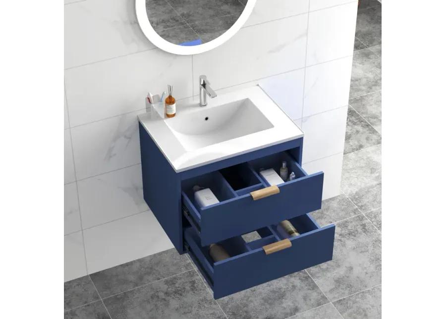 Modern Wall Mount Bathroom Vanity with Undermount Porcelain Sink and MDF Cabinet