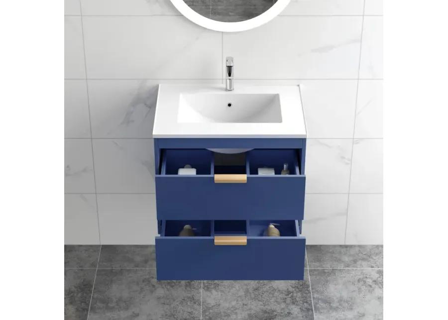 Modern Wall Mount Bathroom Vanity with Undermount Porcelain Sink and MDF Cabinet