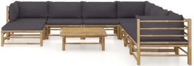 vidaXL 9 Piece Garden Lounge Set with Dark Gray Cushions Bamboo