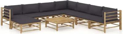 vidaXL 9 Piece Garden Lounge Set with Dark Gray Cushions Bamboo