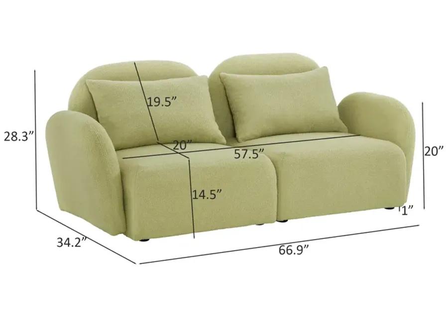 Lazy Sofa Loveseat Teddy Fabric Light Green