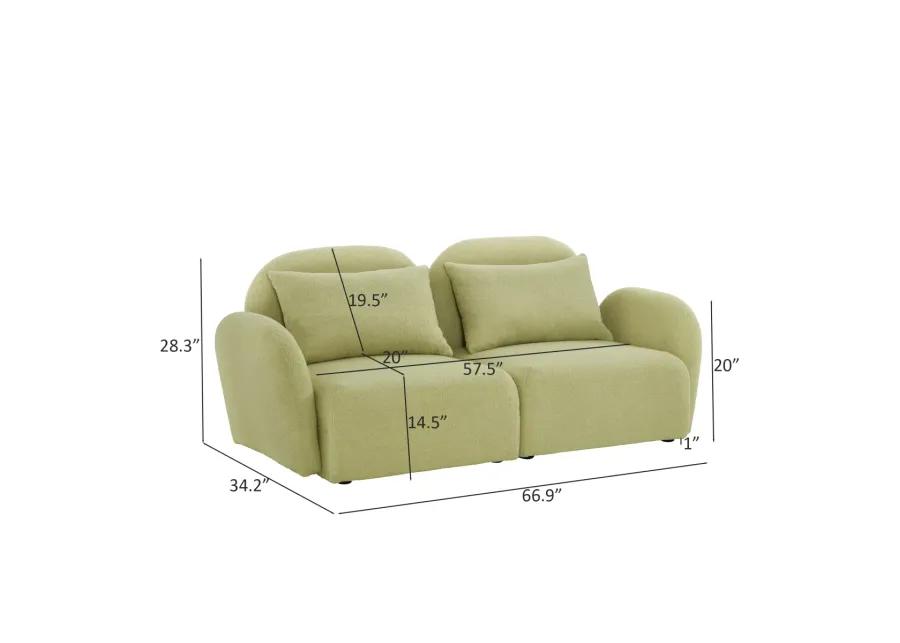 Lazy Sofa Loveseat Teddy Fabric Light Green