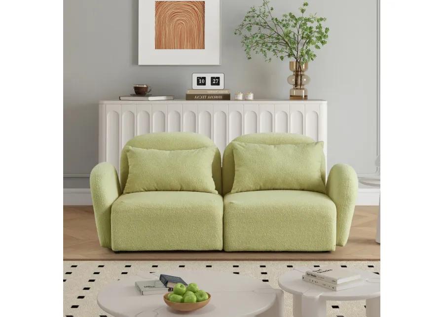 Lazy Sofa Loveseat Teddy Fabric Light Green