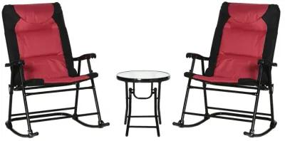 Red Bistro Trio: 3-Piece Patio Set with Glass Table & Rockers