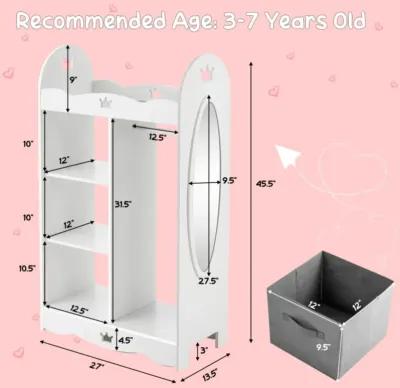 Hivvago Kids Dress up Storage Costume Closet with Mirror and Toy Bins-White