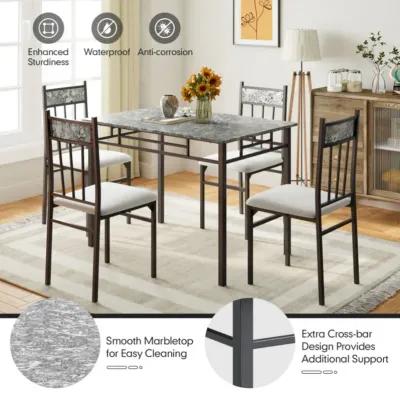 5 Pieces Faux Marble Dining Set Table with Solid Steel Frame