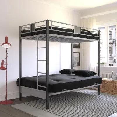 Reeta Twin over Futon Metal Bunk Bed, Silver and Black