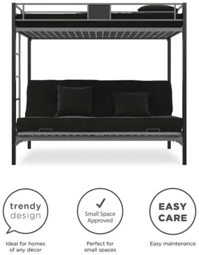 Reeta Twin over Futon Metal Bunk Bed, Silver and Black