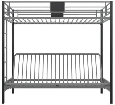 Reeta Twin over Futon Metal Bunk Bed, Silver and Black