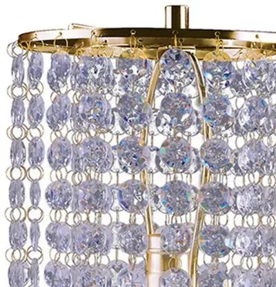 Metal Stalk Design Table Lamp with Hanging Crystals Shade, Gold-Benzara