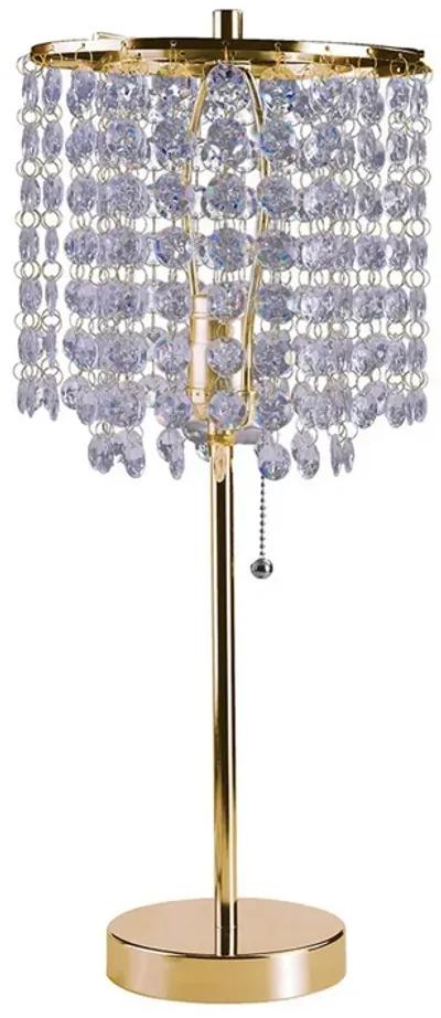 Metal Stalk Design Table Lamp with Hanging Crystals Shade, Gold-Benzara