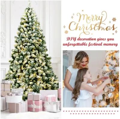 7.5 Feet Pre-Lit Premium Snow Flocked Hinged Artificial Christmas Tree with 550 Lights