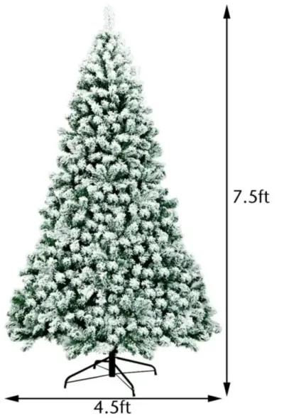 7.5 Feet Pre-Lit Premium Snow Flocked Hinged Artificial Christmas Tree with 550 Lights