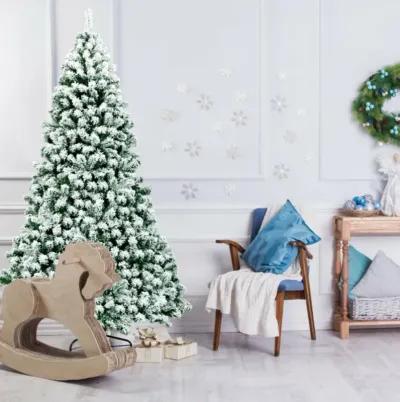 7.5 Feet Pre-Lit Premium Snow Flocked Hinged Artificial Christmas Tree with 550 Lights