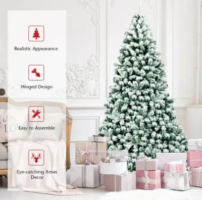 7.5 Feet Pre-Lit Premium Snow Flocked Hinged Artificial Christmas Tree with 550 Lights