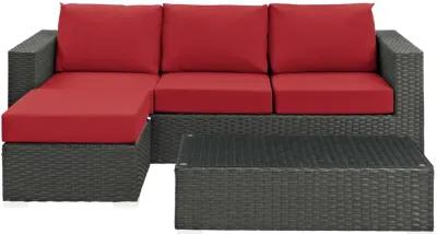 Sojourn 3 Piece Outdoor Patio Sunbrella Sectional Set - Canvas Red