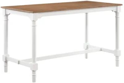 Hima 5 Piece Counter Height Table Set with 4 Stools, Beige Fabric, White - Benzara