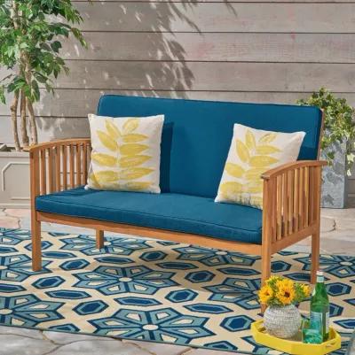 Merax Acacia Wood Outdoor Loveseat Sofa Chair