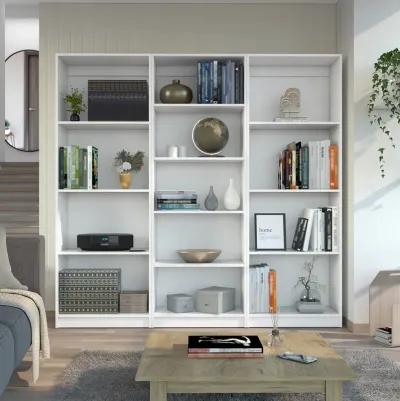 Chelton 3 Piece Living Room Set with 3 Bookcases, Matt Gray/ White