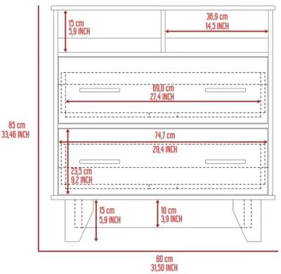 Aaron 2-Drawer 2-Shelf Dresser White