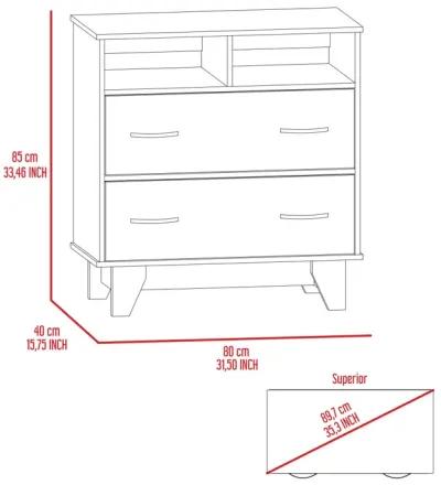 Aaron 2-Drawer 2-Shelf Dresser White