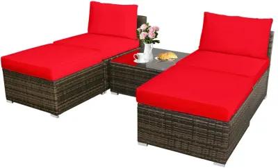 5 Pieces Patio Rattan Furniture Set with Cushioned Armless Sofa