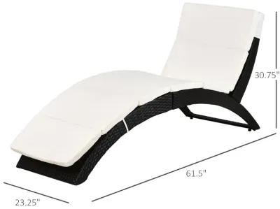 Poolside Lounger: Beige Foldable PE Rattan Chaise with Cushion