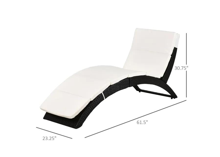 Poolside Lounger: Beige Foldable PE Rattan Chaise with Cushion