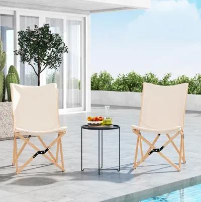 Set of 2 Bamboo Dorm Chair with Storage Pocket for Camping and Fishing-Beige