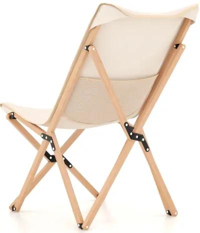 Set of 2 Bamboo Dorm Chair with Storage Pocket for Camping and Fishing-Beige