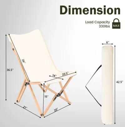 Set of 2 Bamboo Dorm Chair with Storage Pocket for Camping and Fishing-Beige