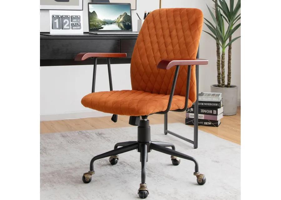 Costway Velvet Home Office Chair Swivel Adjustable Task Chair w/ Wooden Armrest Orange